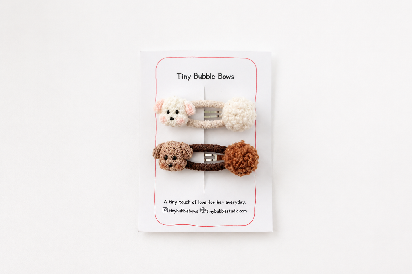 Puppy Pom Pom Snap Hair Clips for Baby & Girls