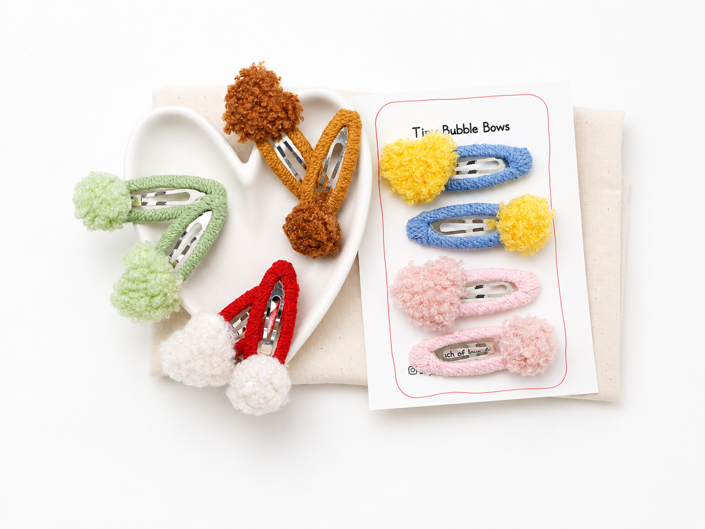 Bubble Pom Pom Snap Hair Clips for Girls | Handmade Kids Hair Clip Set