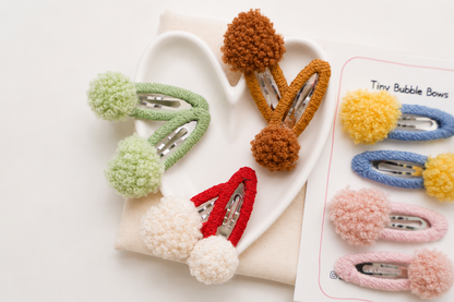 Bubble Pom Pom Snap Hair Clips for Girls | Handmade Kids Hair Clip Set